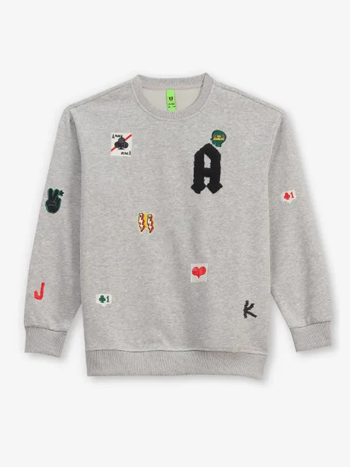 HIBRID printed grey cotton full sleeve t-shirt