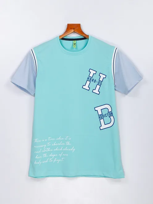 HIIBRID sea green cotton printed t shirt