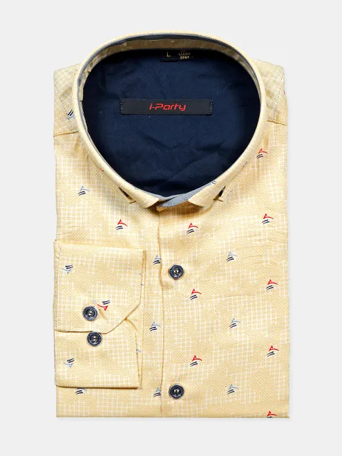 I Party yellow hued printed shirt for mens