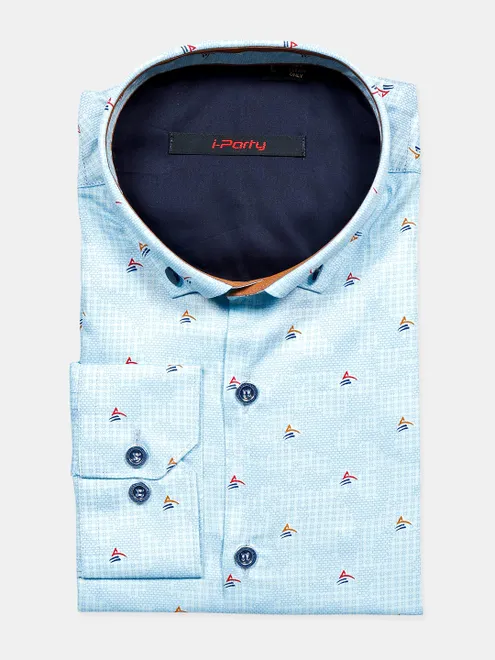 I Party sky blue printed cotton shirt