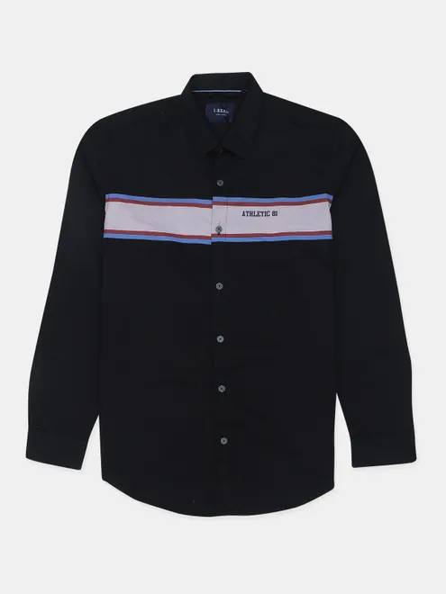 I-Real solid black casual shirt for mens