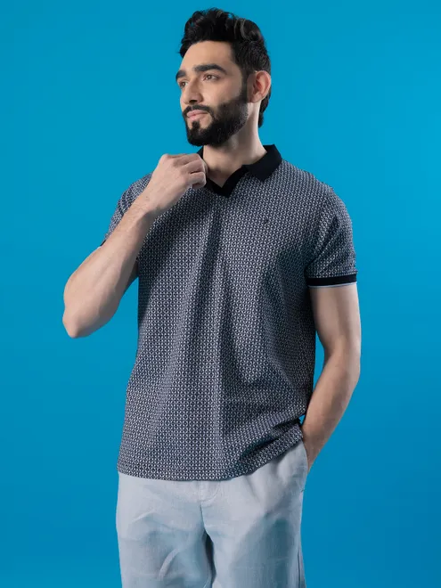 INDIAN TERRAIN black printed cotton polo t-shirt