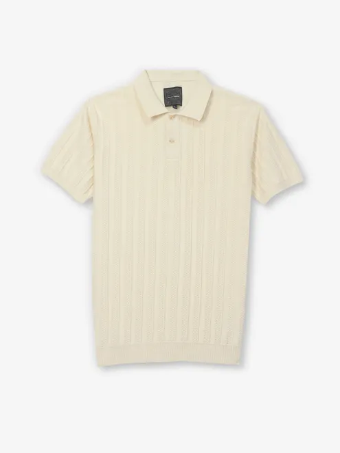 INDIAN TERRAIN textured off white cotton polo tshirt