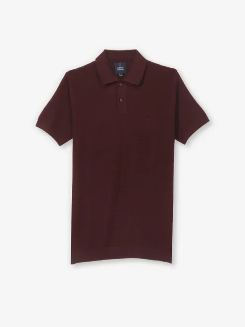 INDIAN TERRAIN textured wine cotton polo tshirt