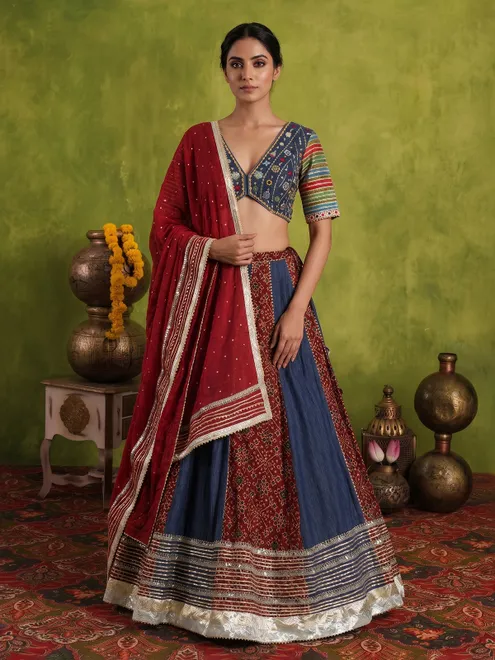 Indigo blue Patola print navratri wear lehenga choli