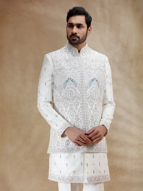Ivory cream silk indowestern set with rich embellishment