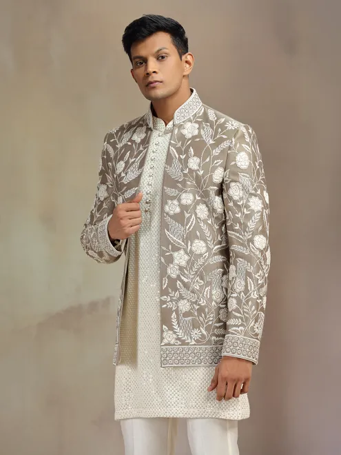 Ivory silk indo western with jacket