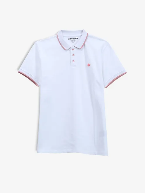 JACK&JONES plain cotton white polo t-shirt