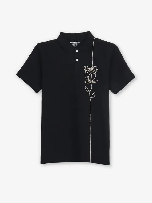 JACK & JONES black cotton polo t-shirt