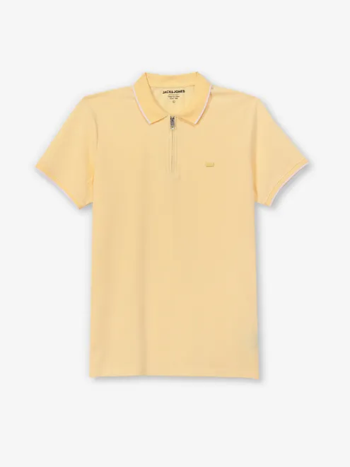 JACK & JONES yellow plain cotton t-shirt