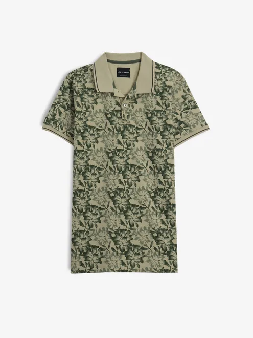 KILLER beige and green printed cotton t-shirt