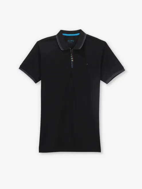 KILLER plain black cotton polo t-shirt