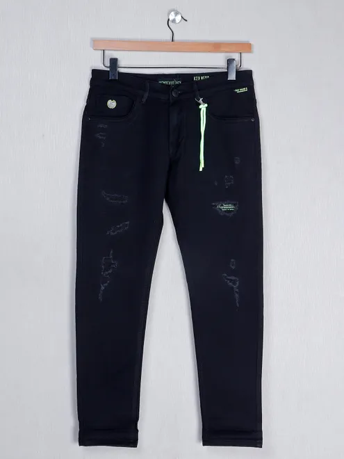 Kozzak denim black men jeans with skinny fit