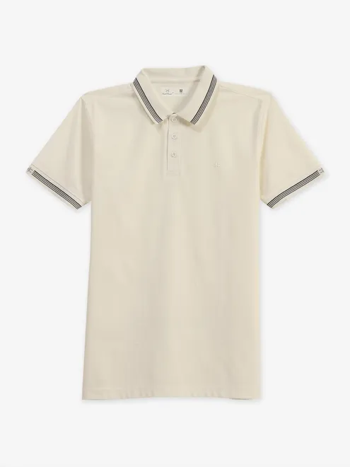 KUCHKUCH cream plain cotton polo t-shirt