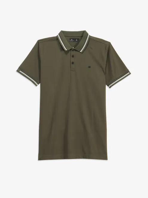 KUCHKUCH olive plain casual t-shirt