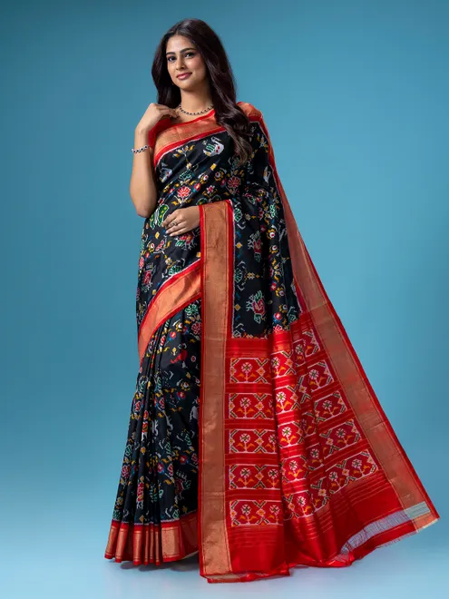 Latest black silk patola printed saree