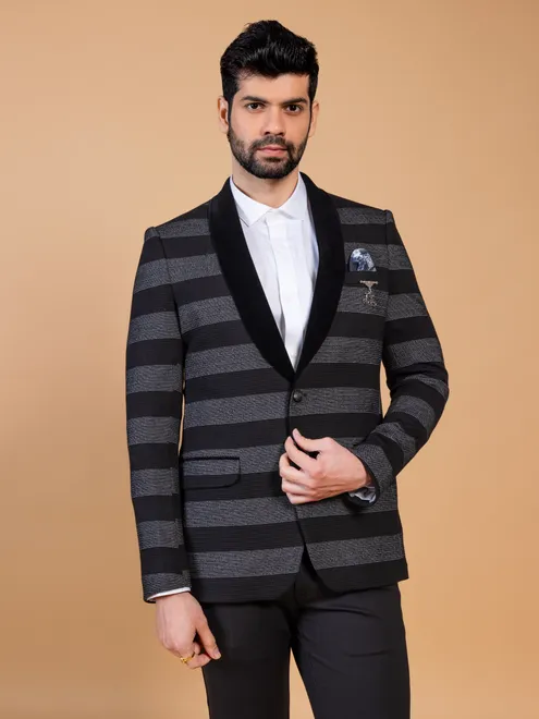 Latest black stripe terry rayon blazer