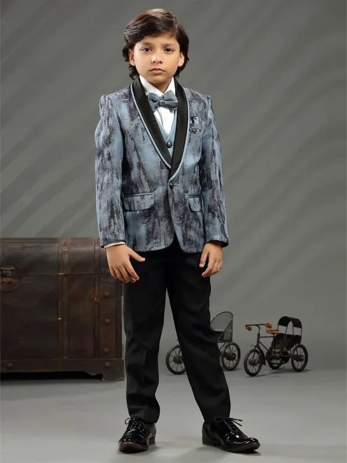 Latest blue shaded printed terry rayon coat suit