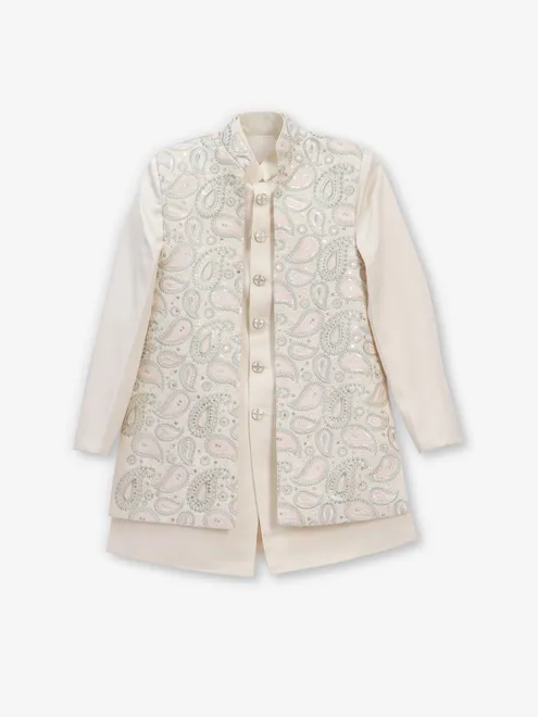 Latest cream cotton silk Indowestern for boys