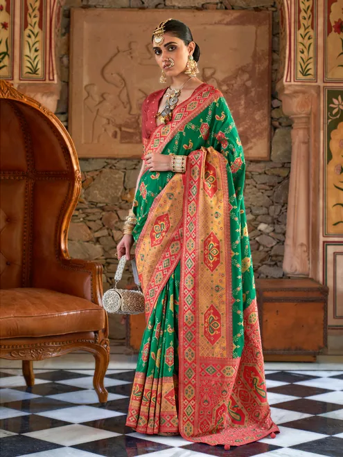 Latest dark green patola silk saree