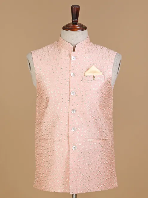 Latest peach silk embroidery waistcoat