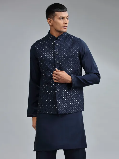 Latest silk navy waistcoat set with bottom