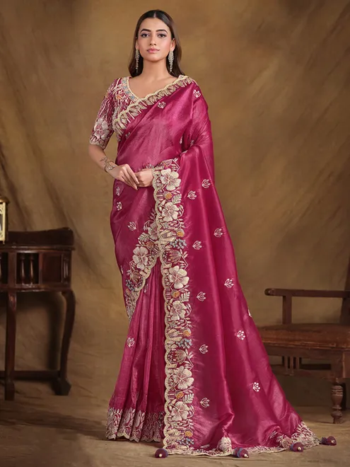 Latest silk rani color saree