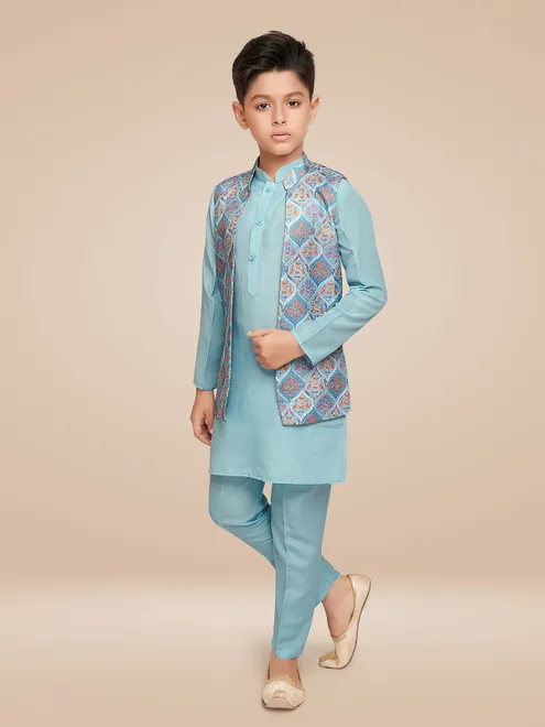 Latest silk sky blue waistcoat set