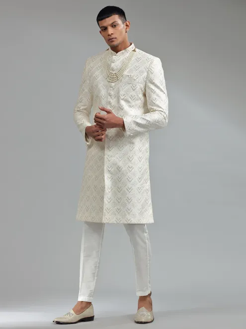 Latest white silk sherwani for groom