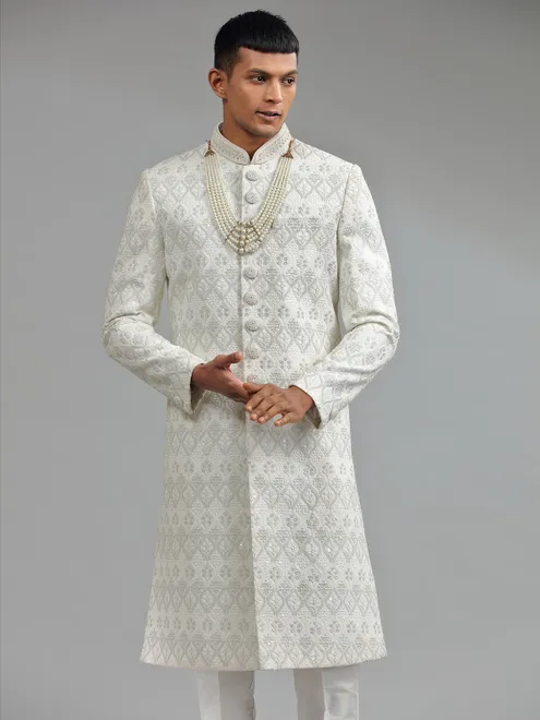Latest white terry rayon sherwani