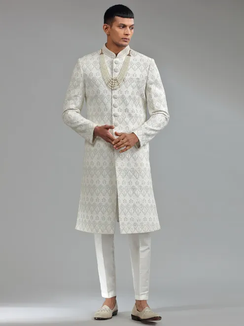 Latest white terry rayon sherwani