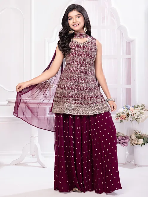 Latest wine beautiful georgette palazzo set