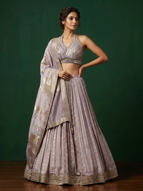 Lavender celestial pleated wedding lehenga sophistication