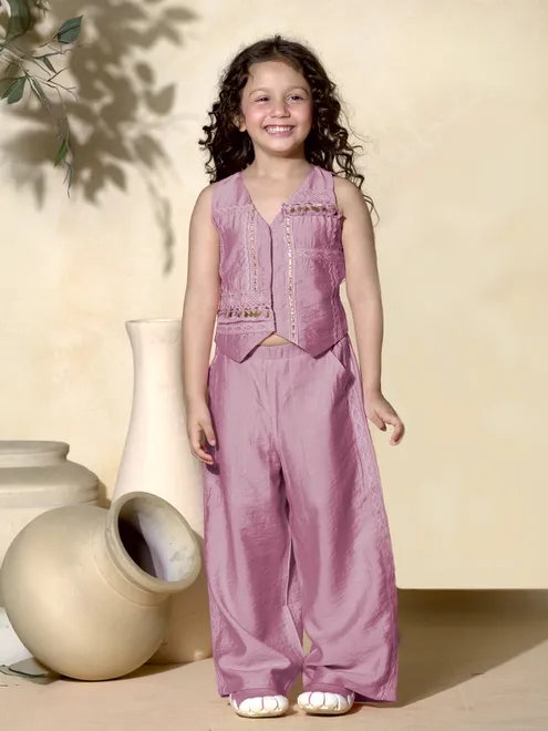 Lavender cotton silk coin work palazzo set
