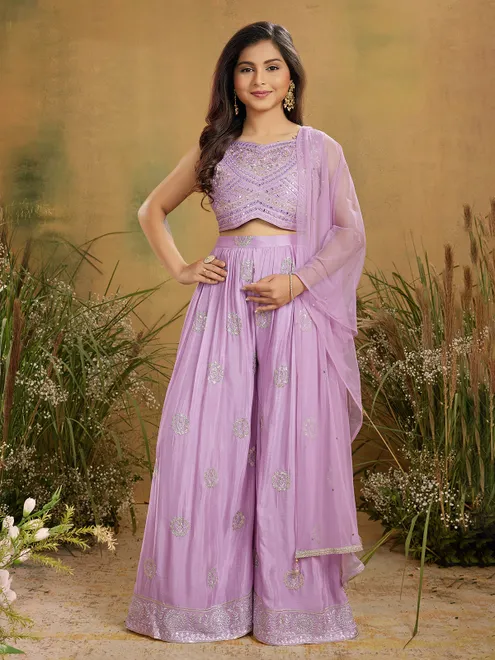 Lavender crepe silk salwar suit with net dupatta