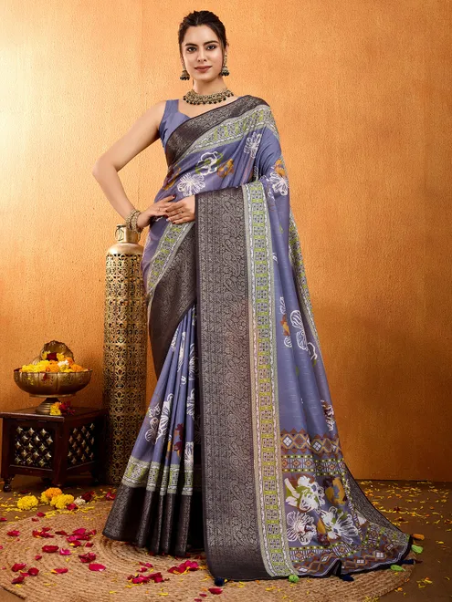 Lavender crepe silk saree for festive