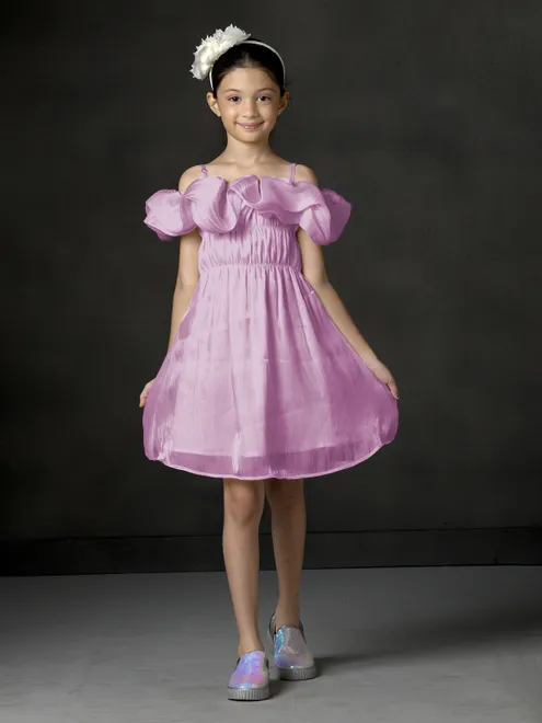 Lavender georgette silk ruffle style frock