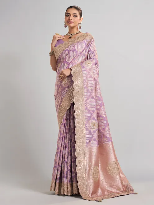 Lavender purple banarasi silk saree for weddings and receptions