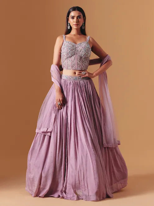 Lavender purple chiffon georgette designer lehenga choli with elegant dupatta