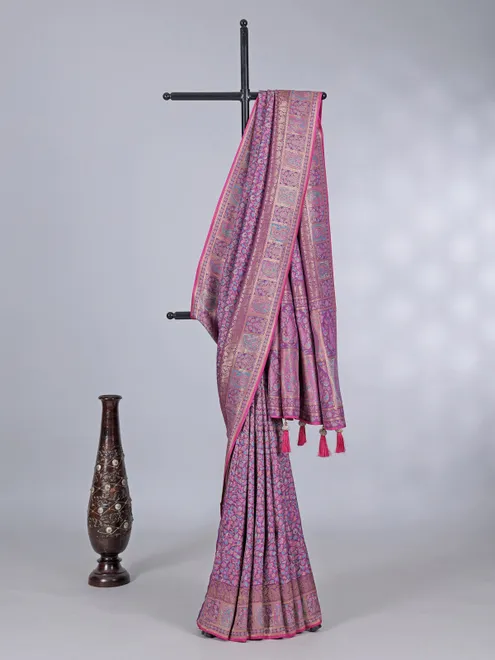 Lavender purple dola silk saree with motifs