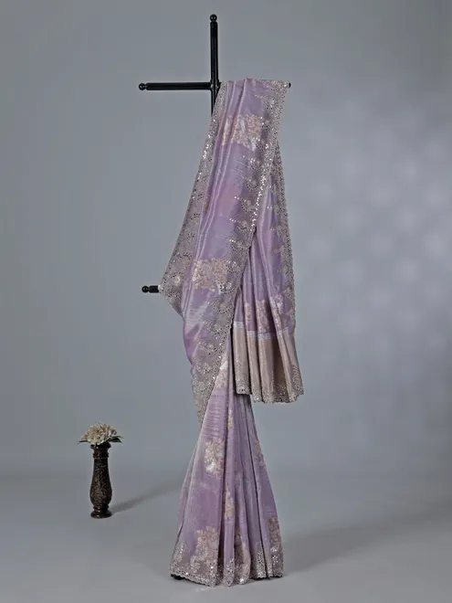 Lavender purple dola tissue silk saree with zardosi work