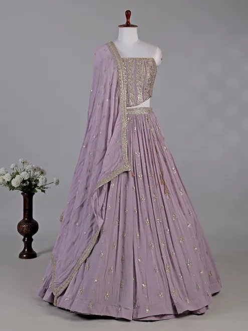 Lavender purple georgette lehenga choli with sequins work