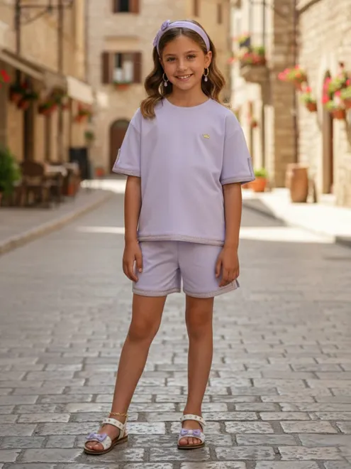 Lavender purple plain cotton lycra co ord set