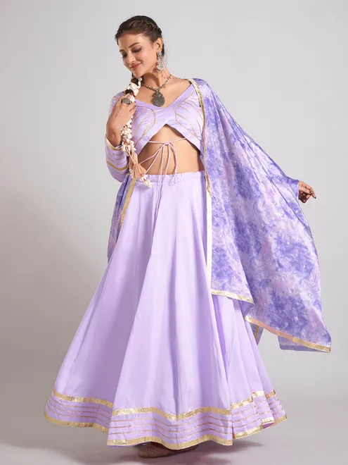 Lavender purple silk chaniya choli with dupatta