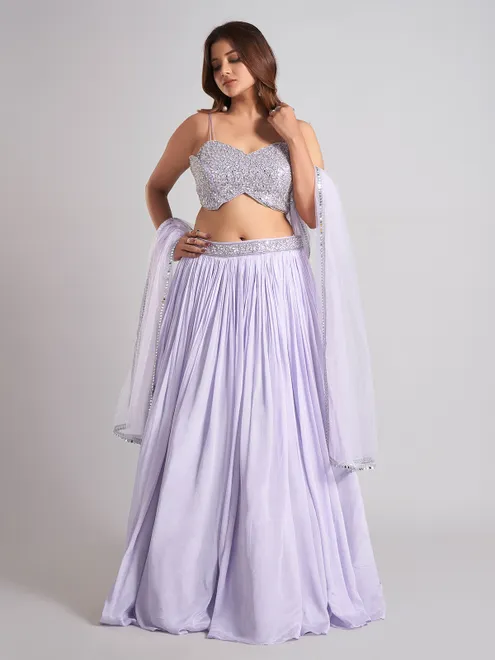 Lavender purple silk lehenga choli with sleeveless choli