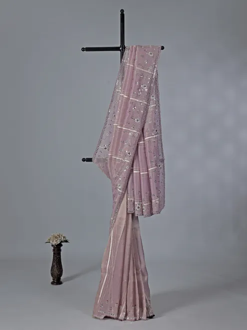 Lavender purple tissue dola silk saree with zari detailing