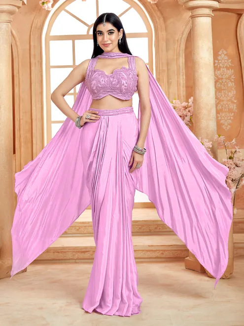 Lavender silk indowestern suit for women