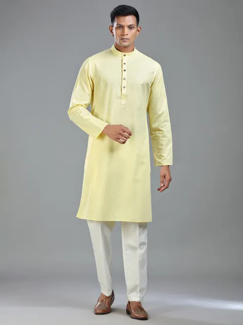 Lemon yellow classic cotton kurta suit for festival