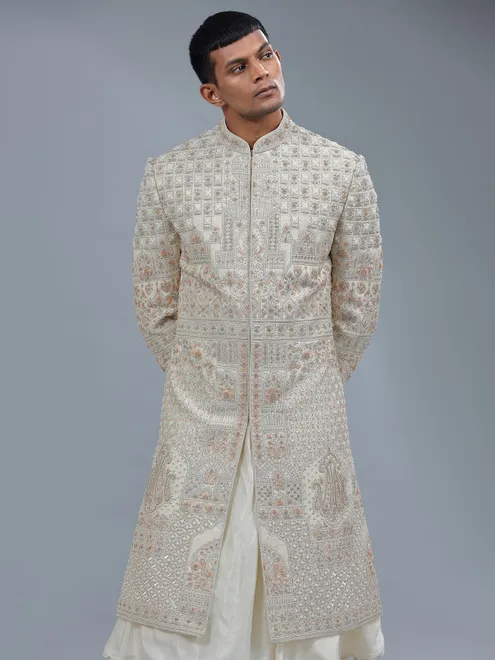 Letest cream peshwai style sherwani for groom