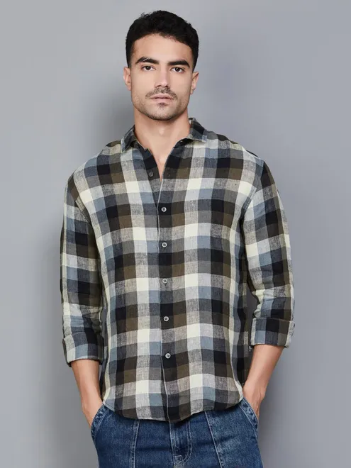 LEVIS olive checks cotton shirt for men